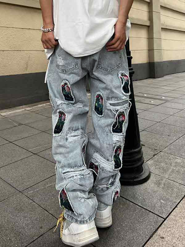 Lose Herrenjeans mit zerrissenem Stickerei-Patch-1