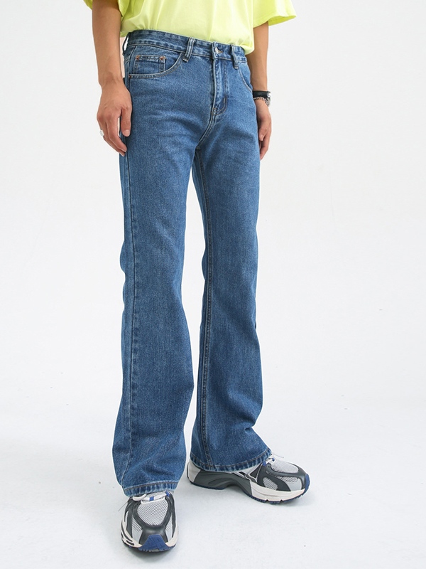 Herren All-Match Schlankheits-Jeans mit weitem Bein und leicht ausgestellter Waschung-2