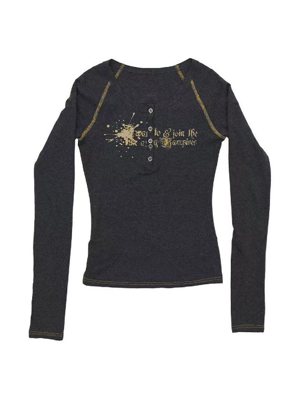 Langarm-T-Shirt mit V-Ausschnitt und Vintage-Print-3