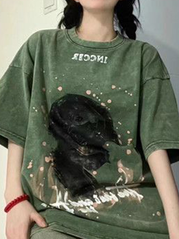 Übergroßes Kurzarm-T-Shirt im Vintage-Stil-1