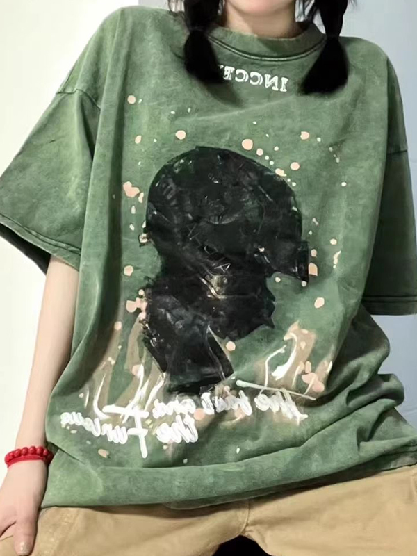Übergroßes Kurzarm-T-Shirt im Vintage-Stil-2