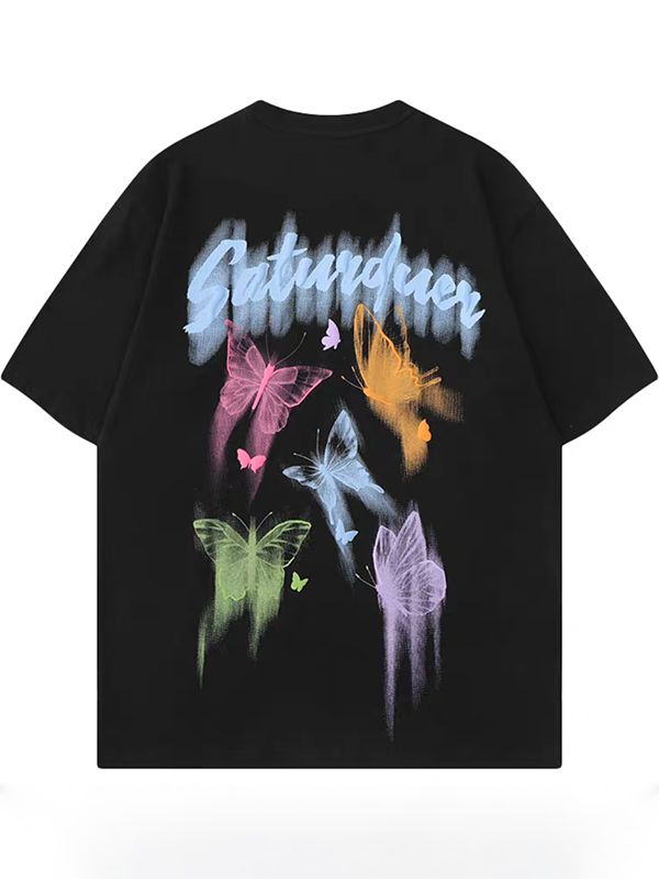 Übergroßes Kurzarm-T-Shirt mit Vintage-Graffiti-Schmetterling-3